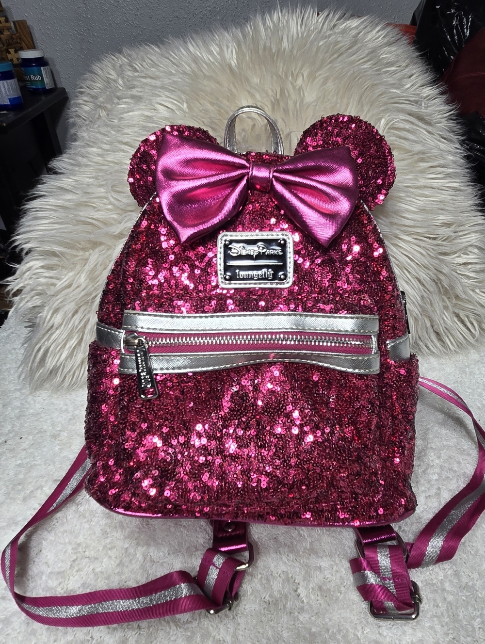 Disney Parks Loungefly Minnie Mouse mini backpack "Imagination Pink" sequins